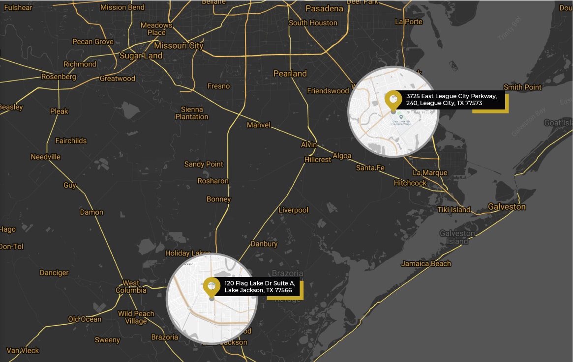 Map Showing Our Two Convenient Locations In League City And Lake Jackson, TX